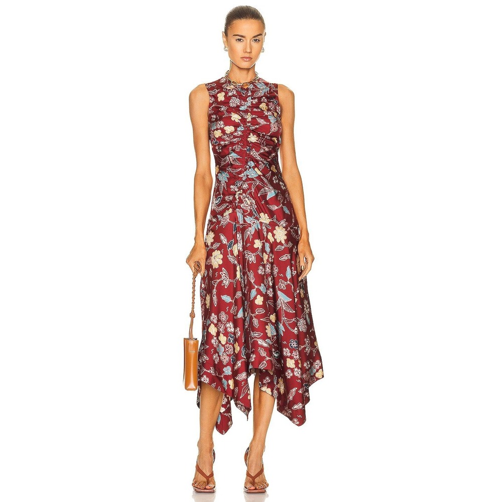 Ulla Johnson Alma Floral Silk Handkerchief Midi Dress Floral Anemone Red Size 8